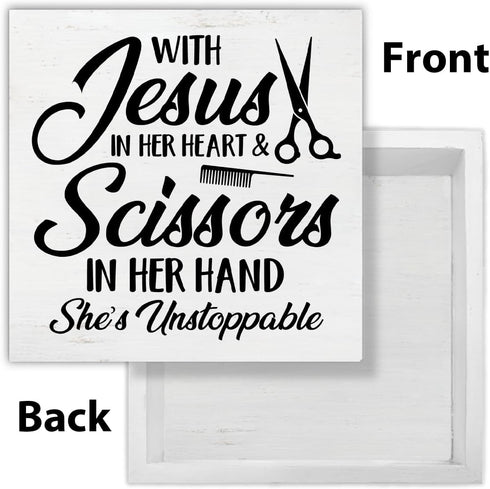 TSUYAWU 55 Inches Hair Salon Decor - Salon Decor for Hair Stylist - Rustic with Jesus in Her Heart and Scissors in Her