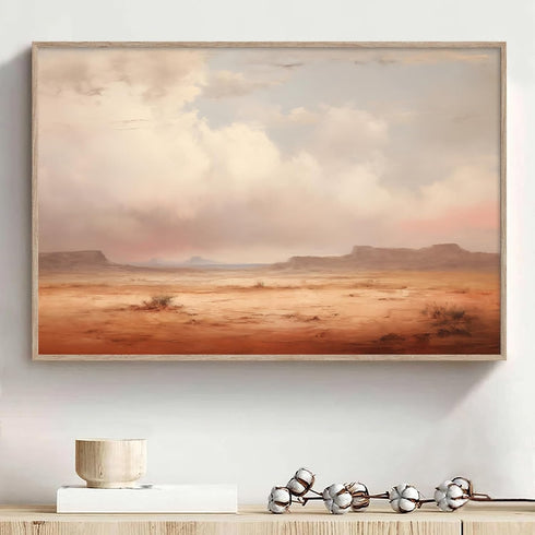 Vintage Desert Painting, Neutral Landscape Artwork, Nature Wilderness Wall Art, 16x24 Inch Desert Mountain Pictures
