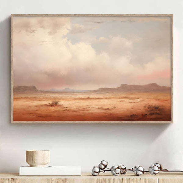 Vintage Desert Painting, Neutral Landscape Artwork, Nature Wilderness Wall Art, 16x24 Inch Desert Mountain Pictures