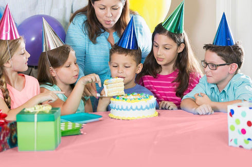 Exquisite Party Solids 54 Inch X 100 Feet Pink Plastic Table Cover Roll, Cut-to-Size Box with Convenient Slide Cutter