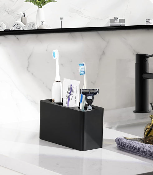 Luxspire Toothbrush Holder, 3 Slots Electric Toothbrush and Toothpaste Stand, Bathroom Countertop Organizer - Black