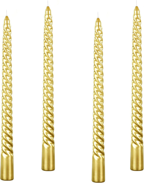Kemladio 4 pcs 10 inch Taper Candles, Burning Unscented Tapered 7.5 hrs, Fancy Dinner Decorations (Gold)