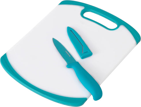Farberware 2-Piece Paring Knife and Cutting Board Set, Dishwasher-Safe Non-Slip Plastic Chopping Board