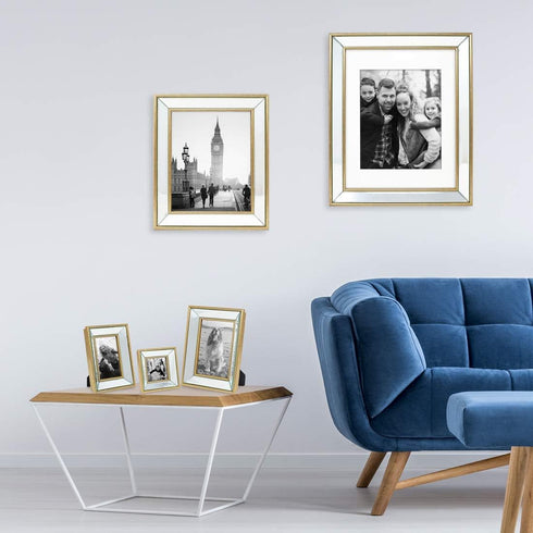 Isaac Jacobs 4x6 Gold Beveled Mirror Picture Frame - Classic Mirrored Frame for Wall Décor and Photo Gallery