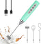 YUSWKO Baby Blue Handheld Milk Frother Wand, Rechargeable Electric Whisk with 3 Heads for Coffee, Latte, Hot Chocolate