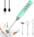 YUSWKO Baby Blue Handheld Milk Frother Wand, Rechargeable Electric Whisk with 3 Heads for Coffee, Latte, Hot Chocolate