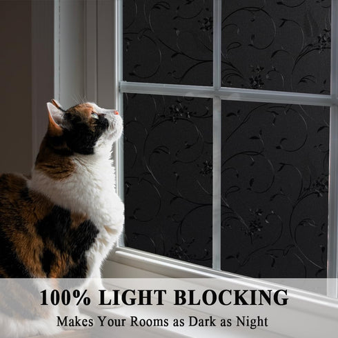 Mikomer Total Blackout Window Film, 100% Light Blocking Privacy Glass Door Film, Room Darkening Window Cling, 11.8In.