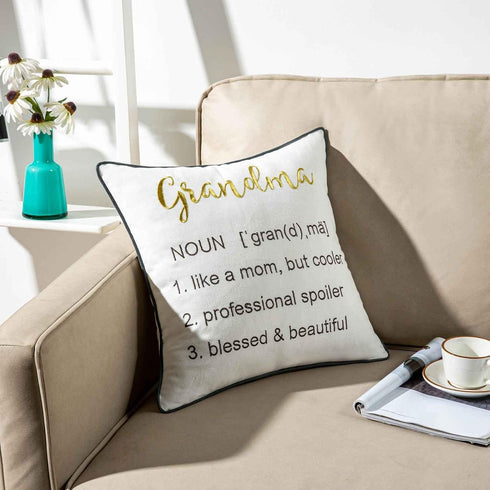 FAVDEC 18 Inches 18 Inches Embroidered Grandma Definition Decorative Throw Pillow Cover, Gift to Grandma x Cover Only