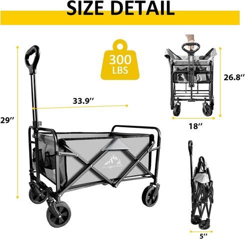 220Ibs Foldable Wagon Cart, Collapsible Wagon Cart with Heavy Duty Wheels, Portable Folding Utility Wagon