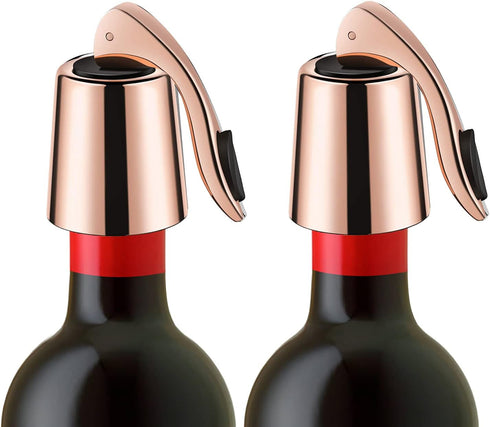 Wine Stoppers Set of 2 - Premium Stainless Steel Bottle Stopper with Silicone Seal, Reusable Beverage Preserver