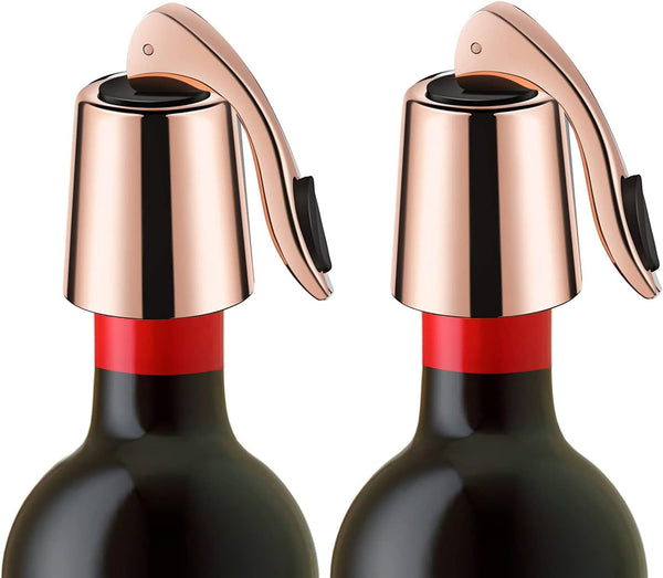 Wine Stoppers Set of 2 - Premium Stainless Steel Bottle Stopper with Silicone Seal, Reusable Beverage Preserver