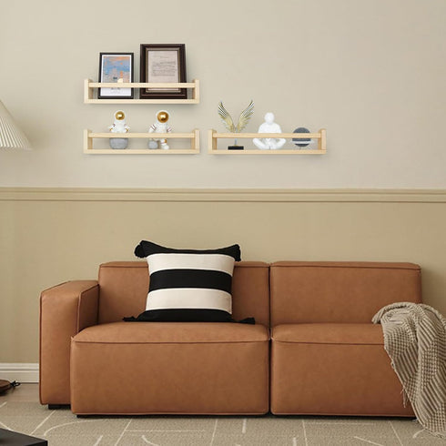 16.5 inch Set 3, Floating Book Shelves for Wall, Natural Wood Nursery Shelves for Book Storage, Solid Pine Wooden