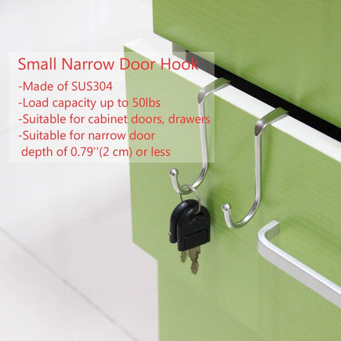 Poeland Over Cabinet Drawer Double Hooks - 304 Stainless Steel Narrow Door Hook for Kitchen, Bathroom, Pack of 4
