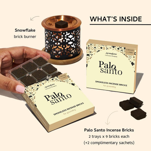 Aromafume Palo Santo Incense Bricks, 2 Trays x 9 Pieces Each with Snowflake Diffuser for Spirituality