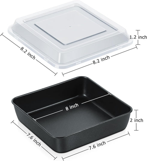 E-far 8x8 Inch Square Baking Pan with Lid Set, Nonstick Square Cake Pans Metal Bakeware for Oven Cooking Lasagna Brownies, Stainless Steel Core & Easy Release, 4 Pieces(2 Pans+2 Covers)