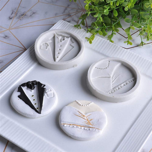 Bride and Groom Fondant Mold Set - Tuxedo Wedding Dress Cake Topper Decorating Chocolate Candy Polymer Clay Resin Epoxy