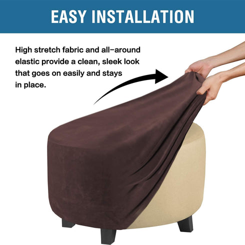 H.VERSAILTEX Round Ottoman Slipcover | Ottoman Covers Stretch with Elastic Bottom, Real Velvet Plush Fabric