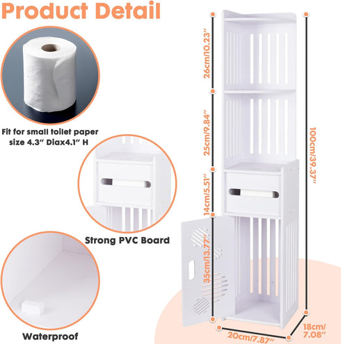 39.37 7.87 7.08 inch ShellKingdom Toilet Paper Holder Stand, Tall & Slim Bathroom Storage Cabinet, Freestanding Corner
