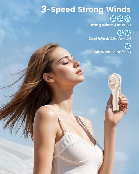 Handheld Fan, Portable Fan Mini Fan Powerful Hand Fan with 3 Speeds, USB Rechargeable Personal Fan, Makeup Lash Fan for Stylish Girls, Cute Small Pocket Fan for Travel/Outdoor/Home-Beige by Edvision
