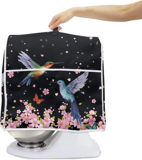 Kitchen Aid Mixer Cover, Food Processor Cover with Durable Hanlde and Storage Pocket, Dust Cover for Kitchen Stand Mixer or Coffee Maker Appliance Cover, Hummingbirds Floral Print