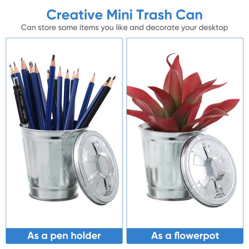 Mini Desktop Trash Can with Lid, Tiny Metal Garbage Can for Home Office Countertop