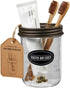 Mason Jar Toothbrush Holder with 16 Ounce Jar, Premium Rustproof 304 Stainless Steel Lid, Chalkboard Labels - Bronze