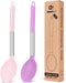 Pack of 2 Large Silicone Cooking Spoons, Non Stick Solid Basting Utensils for Mixing and Serving (Pink-Purple)