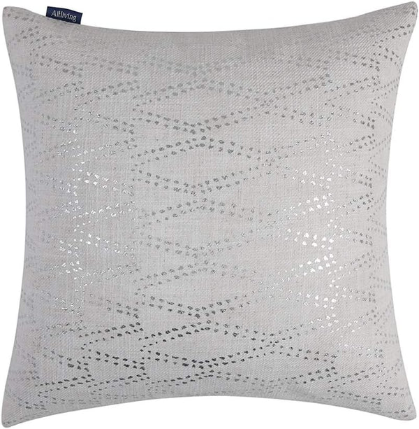 Silver Couch Throw Pillow Cover 1pc 20X20inch Ecru White Textural Linen Look Metallic Print Rhombus Decorative