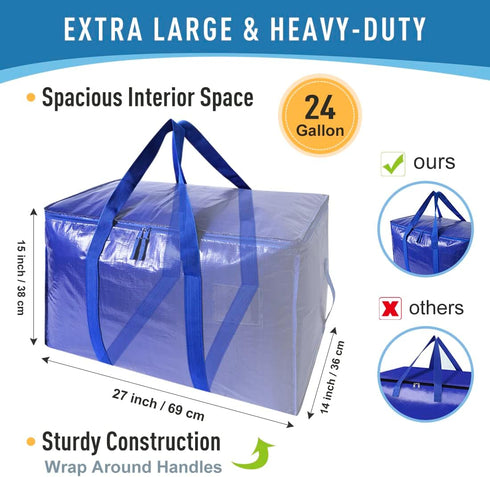 Heavy Duty Extra Large Moving Bags, Cube Storage Tote with Zippers & Strong Carrying Handles for Space Saving,
