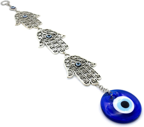 Demiwares Evil Eye Protection Charm - Hamsa Fatima Holy Hand with Evil Eye Glass, Handmade Turkish Ornament