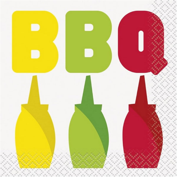 Unique Multicolor BBQ Paper Beverage Napkins, Pack of 16, Classic Design, Perfect Party Supplies for Outdoor Cooking