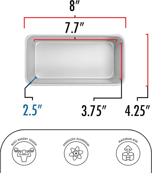 Fat Daddio's BP-5642 Anodized Aluminum Bread Loaf Pan, 7.75 x 3.75 x 2.5 Inch
