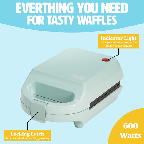 Tasty Mini Nonstick Waffle Maker, Perfect for Individual Waffles, Hash Browns, and More, Quick Results, Easy Clean Up,