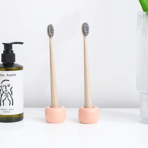 Airmoon Mini Ceramics Handmade Couple Toothbrush Holder Stand, Pack of 2 for Bathroom Vanity Countertops