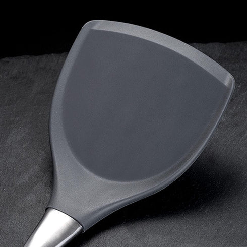 Premium Solid Silicone Spatula, Non Stick Heat Resistant Pancake Turner with Stainless Steel Handle by Lisdripe, Gray
