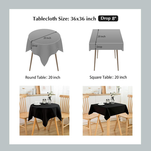 2 Pack 36X36 Inch Small Square Table Cloth Black Washable Fabric Tablecloth Polyester Solid Table Cover for Night Stand