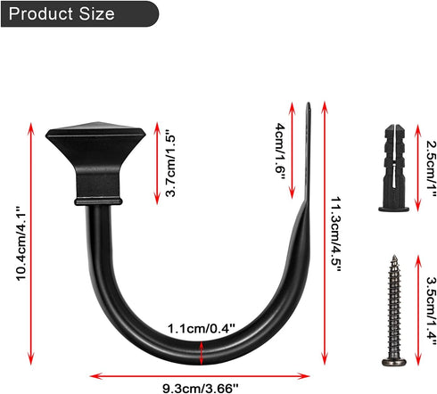 Sumnacon Set of 2 Black Curtain Holdbacks, Wall Mounted Aluminum Alloy Drapery Tiebacks with Screws for Bedroom,
