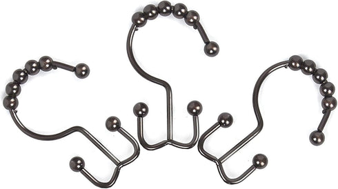 Metal Double Glide Roller Shower Curtain Hooks Rings - 100% Stainless Steel, Set of 12, Oil Rubbed Bronze