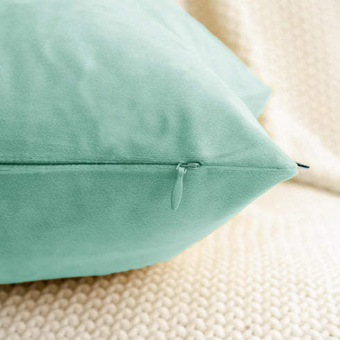 HWY 50 Aqua Green Velvet Throw Pillow Covers 20x20 Inch, Pack of 2 Soft Cozy Solid Decorative Cushion Cases for Couch