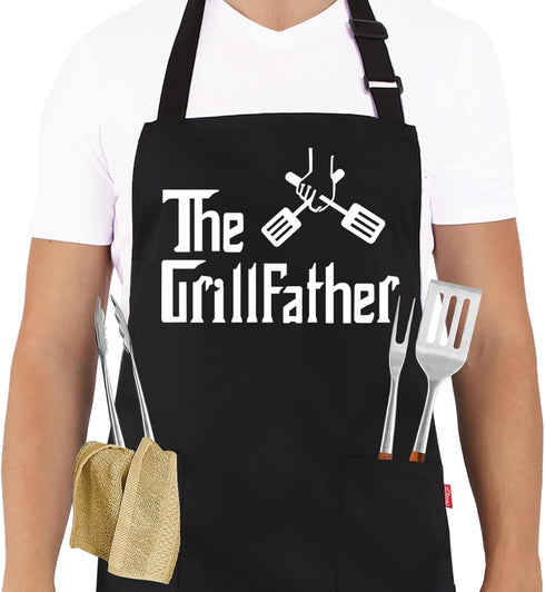 Grill Aprons for Men Dad, The Grill Father Apron, Funny Chef BBQ Apron with 2 Pockets