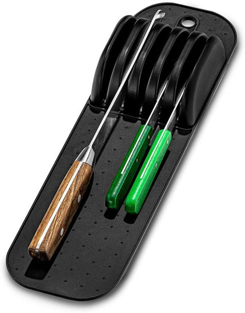 Madesmart Classic 5-Slot Small Knife Holder Storage Mat for Drawers, Soft-Grip Kitchen Knife Block, Carbon by madesmart