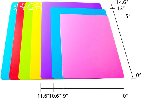 Flexible Cutting Board Mats - Plastic Cutting Boards for Kitchen Cooking, Dishwasher Safe Set of 7 Pcs