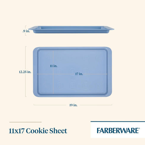 Farberware Easy Solutions Nonstick Bakeware Cookie Pan/Baking Sheet with Drop Zones and Portion Marks, 11 Inch x 17 Inch - Blue by Farberware