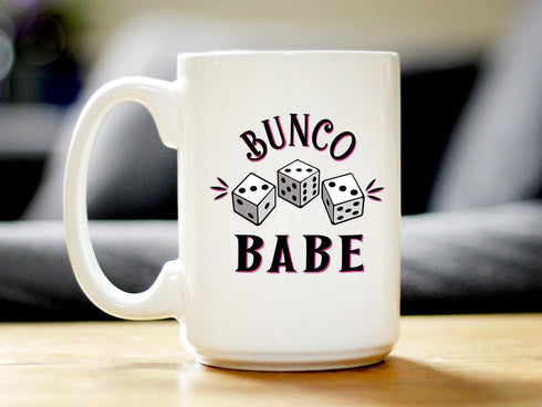 Bunco Babe Coffee Mug - Bunco Decor and Bunco Gifts for Women - Large 15oz White Ceramic Mug