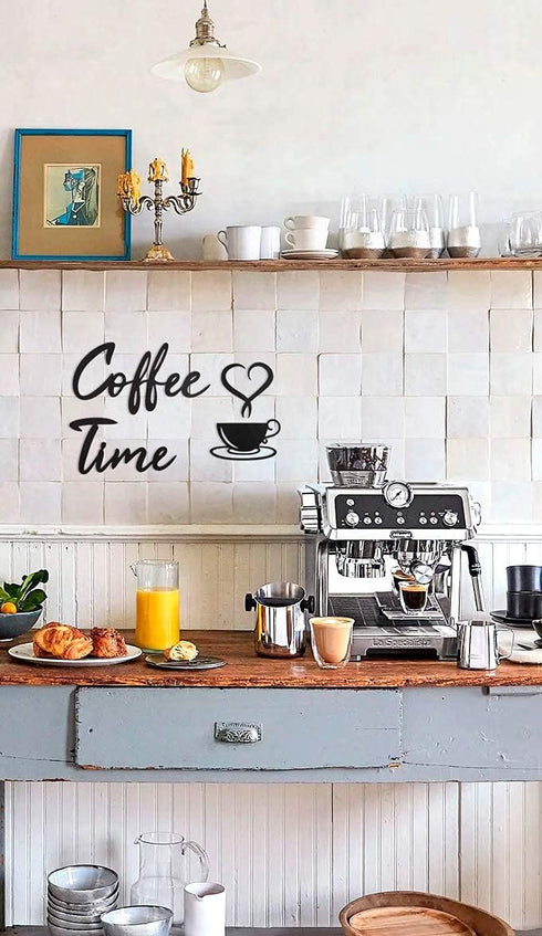 4eN Modern Coffee Time Wall Art & Sign Set - 4 Pieces Wooden MDF for Kitchen & Cafe