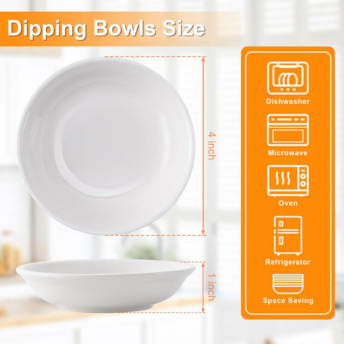 6 Pack Dip Bowls, 3 OZ Ceramic Soy Sauce Dish, White Dipping Sauce Bowls Small Dishes Serving for Tomato Sauce, Soy, BBQ Party Supplies by Eisinly