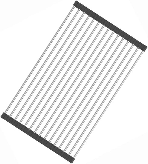 Over The Sink Stainless Steel Roll Up Dish Rack, Roll Out Dish Drying Rack for Kitchen Dishes, Cups