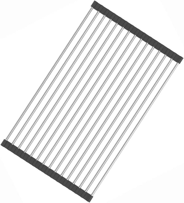 Over The Sink Stainless Steel Roll Up Dish Rack, Roll Out Dish Drying Rack for Kitchen Dishes, Cups