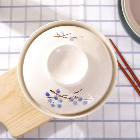WHJY Japanese Creative Hand-painted Ceramic Tableware with Lid for Soup and Noodles, Heat Preservation Function, Blue
