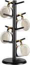 Lorbro Coffee Mug Tree with 8 Hooks, Bamboo Countertop Mug Stand, Kitchen Organizer Storage Stand (Black)